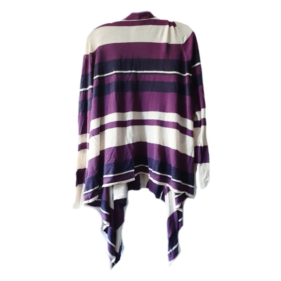 Striped Waterfall Cardigan By Lane Bryant purple and off white - Picture 2 of 5